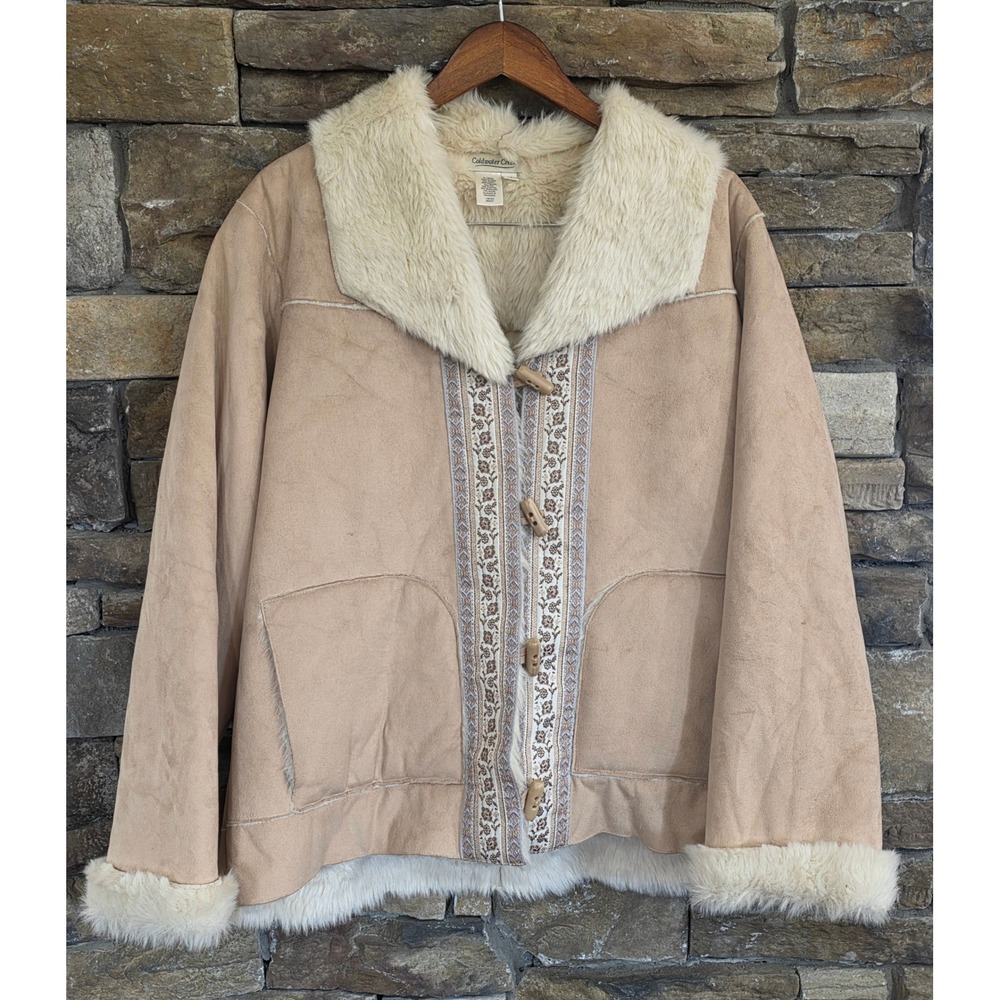 Y2K Boho Folk Penny Lane Faux Suede Fur Shepra Whimsigoth Western Jacket Tan 1X